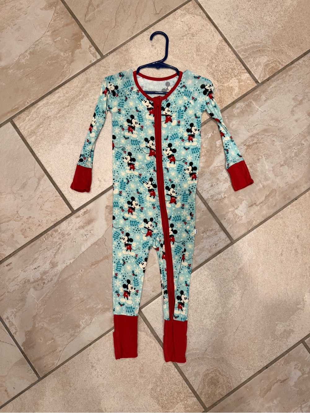 Little Sleepies Light Blue Mickey Mouse Zippered Pajamas with Red Trim